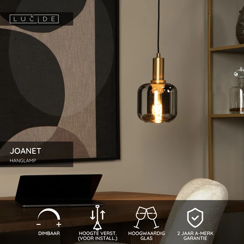 Lucide JOANET - Hanglamp - Ø 16 cm - 1xE27 - Fumé - USP